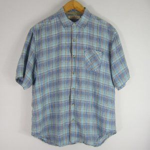 Tommy Bahama M Blue Plaid SS 100% Linen Camp Shirt